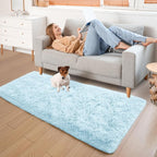 YJ.GWL Fluffy Runner Rugs for Bedroom Living Room Soft Shag Area Rug 2x6 Feet, Light Blue Rug Fuffy Carpet Non Slip for Nursery Dorm, Fuzzy Bedside Rug for Kids Room Home Decor