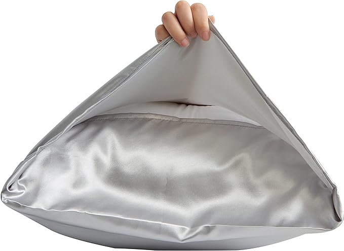 Light Gray Satin Pillowcase Standard Set of 2 with Envelope Closure，Light Gray Silk Pillowcase for Hair and Skin (20x26)