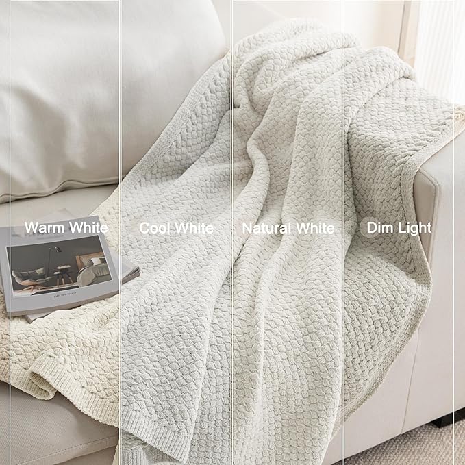 Whale Flotilla Chunky Knit Throw Blanket for Couch and Bed, Ivory Decorative Cozy Fleece Blanket, Reversible Soft Fuzzy Woven Throws, 50x60 Inch