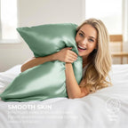 Pure Bedding Satin Pillowcase 2 Pack - King Size (20"x40", Champagne Green) - Silky Pillow Cases for Hair and Skin - Satin Pillow Covers with Envelope Closure - Extra Soft Premium Microfiber