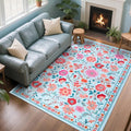 CRYPTOLITE 8x10 Area Rug for Living Room Clearance, Modern Washable Rug Non Slip Low Pile Floral Rugs for Living Room, Bedroom, Farmhouse, Dining Room, Kids Playroom, Blue