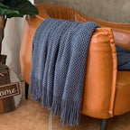 LOMAO Knitted Throw Blanket with Tassels Bubble Textured Lightweight Throws for Couch Cover Home Decor (Navy, 60x80)