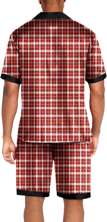 Ekouaer Men Satin Silk Pajamas Set with Pockets Sleepwear Shorts Satin Summer Loungewear 2 Piece Button Down Set S-3XL
