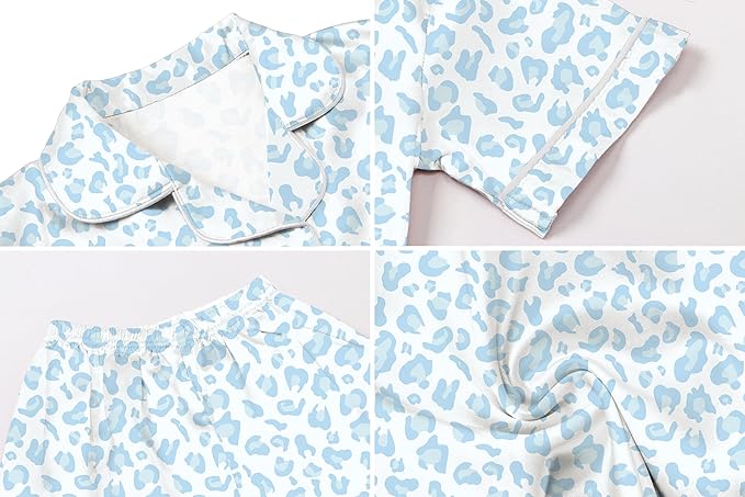 Umeyda Women & Girls Pajamas Set, Soft Satin Lightweight Silk Button-Down Top with Shorts 2 Piece PJS for Mom Boys Kids Gifts