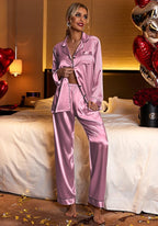 Ekouaer Women's Classic Button Down Long Satin Silk Pajama Set