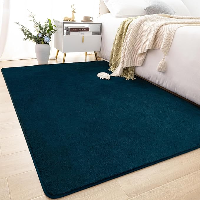 Softlife Navy Blue 4x6 Area Rug for Bedroom Living Room, Solid Non-Slip Fluffy Carpet with Soft Low Pile for Kids Boys Girls, Machine Washable Fuzzy Aethetic Rugs Home Dorm Decor