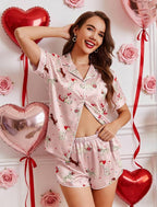 Ekouaer Womens Silk Satin Pajamas Short Sleeve PJS Shorts Set Soft Button Down Sleepwear 2 Piece Loungewear S-5XL