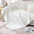 Cable Knit Throw Blanket 50x60 Inches - Chunky Knit Chenille Blanket for Couch, Bed | Warm & Cozy Winter Blanket for Living Room, Farmhouse Home Decor | Off White