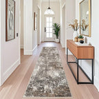2x10 Washable Hallway Runner Rug – Non-Slip Stain-Resistant Low-Pile Long Carpet Runner for Kitchen Entryway Living Room Bedroom Bathroom, Modern Abstract Neutral (Brown Beige,2x10)
