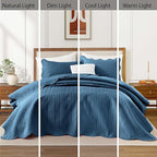 IR Imperial Rooms King Quilt Bedding Set Size (106" x 96") + 2 Pillow Shams (20" x 36"+ 2") - 3 Pcs All Season Lightweight Reversible Microfiber Coverlet Embossed Quilt Bedspread (Light Blue)