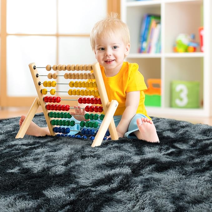 Noahas Large Fluffy 8x10 Area Rugs for Living Room Bedroom,Tie-Dyed Black and Grey Thick Shag Throw Rug,Big Soft Shaggy Bedside Non-Slip Plush Dorm Nursery Kids Carpet