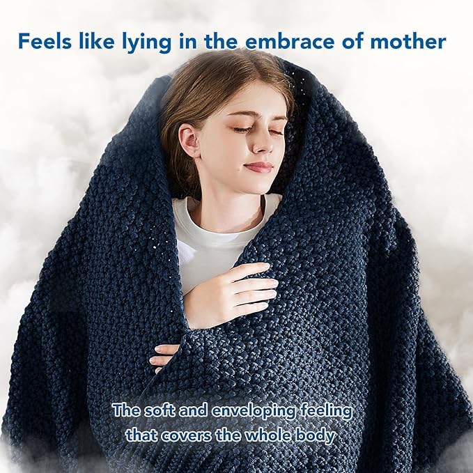 Topcee Knitted Weighted Blanket - 48"x72" 12lbs Cooling Chunky Knit Heavy Blanket for Adults Cable Yarn Knit Decorative No Beads Soft, Cozy and Cooling Weighted Throw Blankets Machine Washable