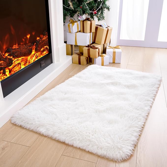 Noahas Door Mat Indoor Entrance,2x3 Shaggy Small Cream White Area Rugs for Entryway,Non-Slip Fluffy Entry Bedroom Rug,Soft Plush Bedside Throw Kids Carpet