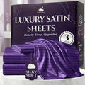 SLEEP SANCTUARY Satin Sheets Twin Size – 3 Piece Luxury Silky Bed Set, Softer Than Silk, 15" Deep Pocket, Cooling & Wrinkle-Free, Moisture-Wicking & Breathable for Hair & Skin (Striped Purple)