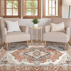 CRYPTOLITE Vintage Area Rug 5x8 Rugs, Machine Washable Vintage Area Rug Non-Slip Low Pile Large Rug for Living Room, Bedroom, Farmhouse, Dining Room, Orange