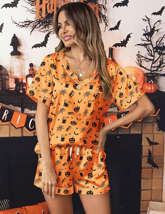 Ekouaer Silk Pajama for Women Short Sleeve Satin Pj Set Two Piece Soft Sleepwear Loungewear, S-XXL