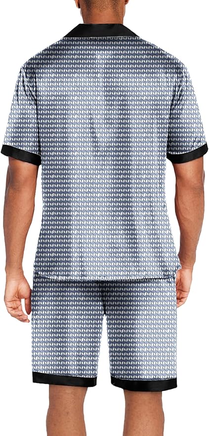 Ekouaer Men Satin Silk Pajamas Set with Pockets Sleepwear Shorts Satin Summer Loungewear 2 Piece Button Down Set S-3XL