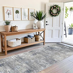 3x10 ft Long Hallway Runner Rug – Non-Slip Washable Kitchen Floor Rug with Rubber Backing, Modern Low Pile Thin Wide Carpet Runners for Bedroom, Entryway Indoor（Blue Grey,3x10）