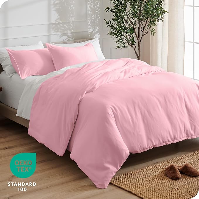 Bare Home Bedding Duvet Cover Queen Size - Premium 1800 Super Soft Collection - Lightweight, Cooling - Soft Breathable Bedding Duvet Cover (Queen, Light Pink)