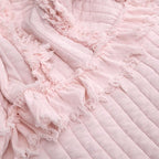 Ultra Soft Pre-Washed Quilted Boho Pink King Size Blankets for Bed, Ruffle Fringed Decorative Throw, Stone Washed Chic Rustic Blanket for Sofa Couch Bed, 104"*90"