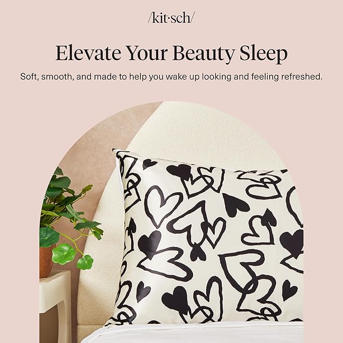 Kitsch Satin Pillowcase with Zipper for Hair & Skin - Softer Than Silk Pillow Cases, Smooth Cooling Satin Pillow Case, Wrinkle-Free, Machine Washable - Pillow Cases Standard Size (19x26) - Heart
