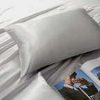Light Gray Satin Pillowcase Standard Set of 2 with Envelope Closure，Light Gray Silk Pillowcase for Hair and Skin (20x26)