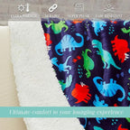 Elegant Comfort Throw Blanket, Reversible Sherpa Flannel, Ultra-Soft, Fuzzy, Cozy and Plush- All Season Lightweight Decorative Throw, 50 x 60 inches, Navy Dino Sherpa Throw