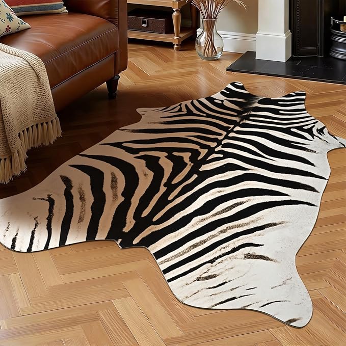 HOMORE Zebra Rug, 3x4 Feet Faux Animal Skin Print Rug,Small Zebra Hide Rugs for Wall Art Decor,Western Floor Carpet for Bedroom Bedside Living Room Desk, Black and White