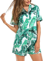 SWOMOG Satin Matching Pajamas Sets Couple Silk Button Down Nightwear Women & Men Short Sleeve Sleepwear 2 Pieces Loungewear