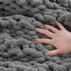 YAAPSU Chunky Knit Throw Blanket for Couch, 51"x63", 100% Hand Knitted Thick Cable Knit with Cozy Jumbo Chenille Yarn, Soft Large Rope Knot Crochet Blankets for Sofa Bed Living Room Décor, Gray