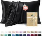 Bedsure Satin Pillowcase for Hair and Skin Queen - Black Silky Pillowcase 2 Pack with Envelope Closure, Similar to Silk Pillow Cases, Gifts for Women Men, 20x30 Inches, 2pcs