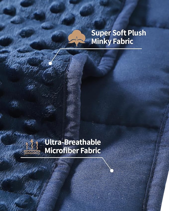 Mr. Sandman Weighted Blanket for Adults Queen Size 12 lbs, Soft Cooling Heavy Minky Blanket for Sleep, Washable Throw Blanket with Glass Beads, 60 x 80 Inches, Navy Blue
