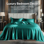 BEDELITE Satin Sheets Twin XL Size Bed Set, Luxury Soft Teal Silky Sheets for Hair and Skin, Similar to Silk Bed Sheets Set 3 Pieces （1 Deep Pocket Fitted Sheet, 1 Flat Sheet, and 1 Pillowcase）
