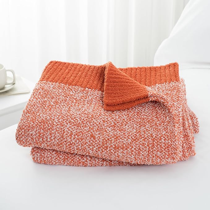 Carriediosa Heather Throw Blanket 50" X 60", 400GSM Ultra Soft Microfiber Fuzzy Fluffy Reversible Knitted Blankets Cozy Plush Lightweight and Warm Fall Throws for Couch, Bed, Sofa, Rust