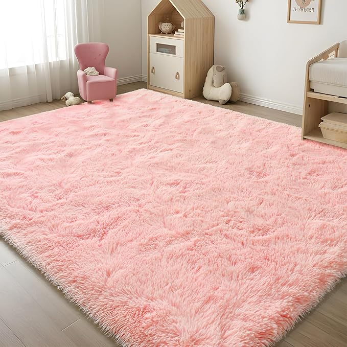 ISEAU Fluffy Rug Carpets Soft Shaggy Area Rugs, Indoor Floor Mats for Kids Room Fuzzy Carpet, Dorm, College, Apartment Mat Bedside Rug for Boys Girls Bedroom Living Room Home Decor, 3ft x 5ft, Pink