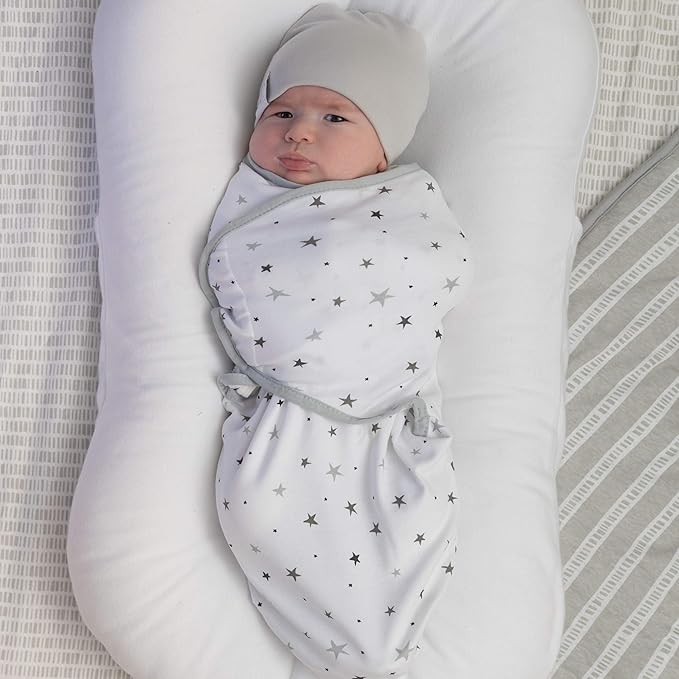 Ely's & Co. Adjustable Swaddles for Newborn, Baby Swaddles 0-3 Months, Swaddle Sack for Baby Girl/Boy, 2 Pack (Grey Star)