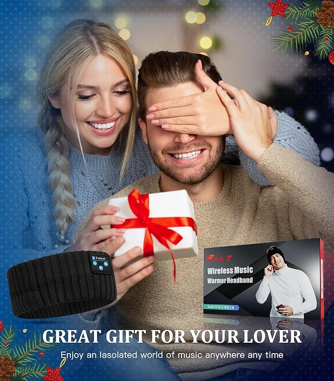 Ear Warmers, Sleep Headphones Bluetooth Beanie Headband, Wireless Ear Muffs Winter Headband with Ultra-Thin Speakers, Headphones for Side Sleepers, Thanksgiving for Women Men BlackGrey