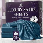 SLEEP SANCTUARY Satin Sheets Twin Size – 3 Piece Luxury Silky Bed Set, Softer Than Silk, 15" Deep Pocket, Cooling & Wrinkle-Free, Moisture-Wicking & Breathable for Hair & Skin (Sea Teal)