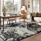 CRYPTOLITE Abstract Area Rug Washable Rug with Non-Slip Backing Low Pile Area Rugs for Living Room, Bedroom, Dining Room,4x6, Black