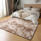 Amdrebio Tie-Dyed Beige Tan Area Rugs for Bedroom Kids Room, 5x7 Cute Fluffy Plush Shaggy Rug for Living Room Decor Aesthetic, Soft Furry Fuzzy Neutral Carpet for Baby Nursery Playroom Preppy Dorm