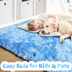 Amdrebio Tie-Dyed Light Blue Area Rugs for Bedroom Living Room, 5x7 Soft Cute Fluffy Stitch Rug for Girls, Boys, Baby Kids Room Decor, Plush Shaggy Fuzzy Furry Carpet for Classroom Nursery Playroom