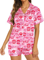 Ekouaer Silk Pajamas for Women Short Sleeve Sleepwear Soft Button Down Loungewear 2 Piece Satin Pjs Shorts Set