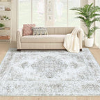 XLUEZ Area Rug 4x6 Vintage Rug, Machine Washable Vintage Distressed Medallion Rug Non-Slip Soft Low Pile Large Indoor Rugs for Bedroom Kitchen Dining Room Office(Taupe,4'x6')