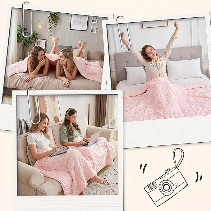 yescool Pink Weighted Blankets for Adults 15 lb, 60 * 80in Queen Size Weighted Blanket for Better Sleep, Minky Heavy Blanket for Teens