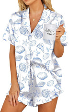 Ekouaer Womens Satin Pajamas Set Button Down 2 Piece Silk Pjs Shorts Set Ruffle Lingerie Notch Collar Sleepwear