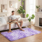 duduta Purple Plush Rugs for Bedroom 3x5 ft, Tie Dye Fluffy Shag Rug for Dorm Nursery Bedside, Machine Washable Non Slip
