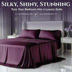 SLEEP SANCTUARY Satin Sheets Queen Size – 4 Piece Luxury Silky Bed Set, Softer Than Silk, 15" Deep Pocket, Cooling & Wrinkle-Free, Moisture-Wicking & Breathable for Hair & Skin (Rosewood)