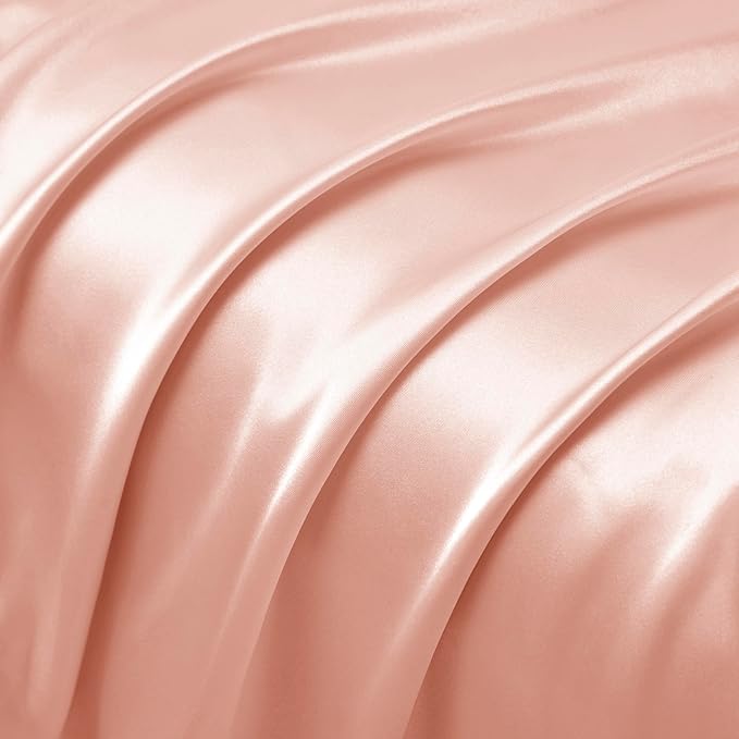 Silky Satin Ruffled Pillow Cases for Hair and Skin,Rose Gold Silk Pillowcases King Set of 2 with Envelope Closure Princess Room
