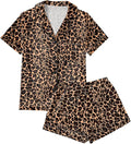 LYANER Women's Silky Satin Pajamas Set Short Sleeve Button Down Shirt With Shorts Pjs Set Sleepwear