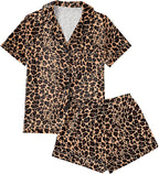 LYANER Women's Silky Satin Pajamas Set Short Sleeve Button Down Shirt With Shorts Pjs Set Sleepwear